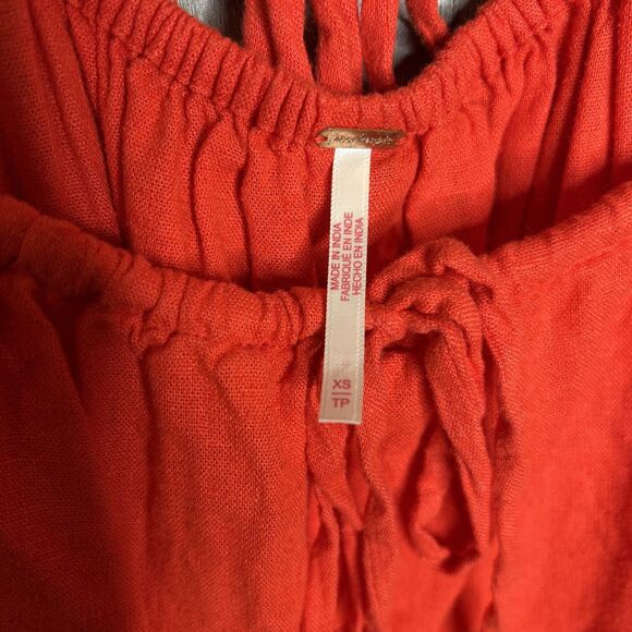 Free People Dress Mini Red Color Adjustable Straps Linen Rayon Beach Size XS - Picture 3 of 8